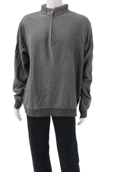 Peter Millar Mens Herringbone Cotton Mock Neck Pullover Sweater Gray Size XL