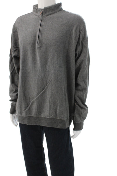 Peter Millar Mens Herringbone Cotton Mock Neck Pullover Sweater Gray Size XL