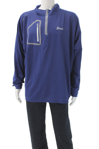 Peter Millar Mens Blue Mock Neck Zip Pullover Golf Long Sleeve Size XL