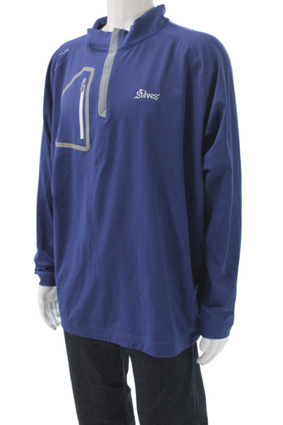 Peter Millar Mens Blue Mock Neck Zip Pullover Golf Long Sleeve Size XL