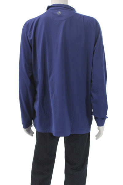 Peter Millar Mens Blue Mock Neck Zip Pullover Golf Long Sleeve Size XL