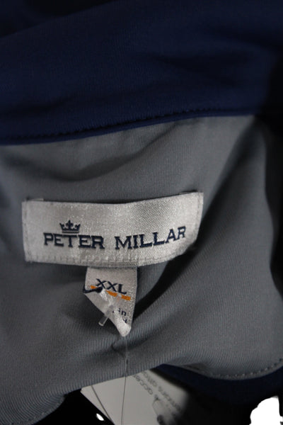 Peter Millar Mens Blue Mock Neck Zip Pullover Golf Long Sleeve Size XL
