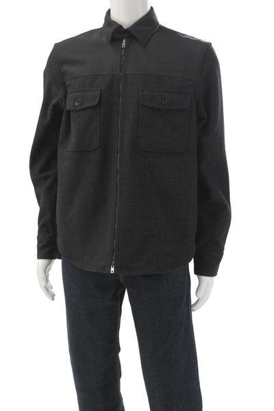 Rag & Bone Mens Black Wool Shirt Jacket Zip Classic Fall Size L