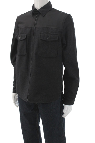 Rag & Bone Mens Black Wool Shirt Jacket Zip Classic Fall Size L