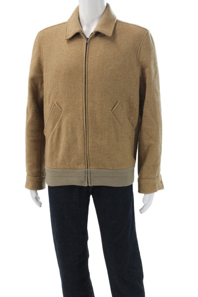 A.P.C. Mens Bomber Jacket Beige Wool Zip Size XL