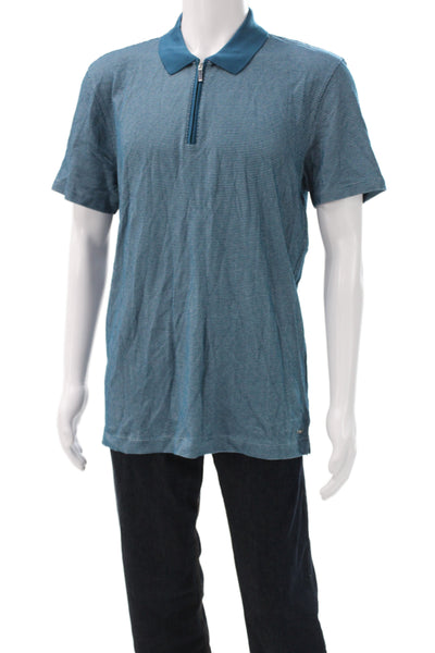 Boss Hugo Boss Mens Blue Cotton Geometric Collared Short Sleeve Polo Size XL