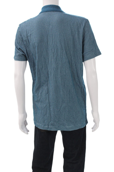 Boss Hugo Boss Mens Blue Cotton Geometric Collared Short Sleeve Polo Size XL