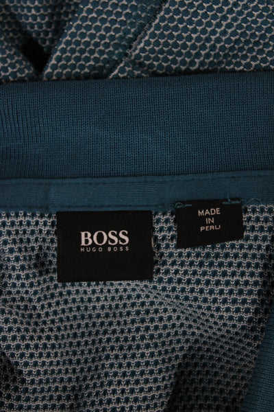 Boss Hugo Boss Mens Blue Cotton Geometric Collared Short Sleeve Polo Size XL