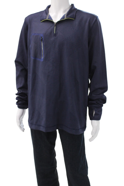 Robert Graham Mens Pullover Polo Long Sleeve Blue Geometric Zip Size XL
