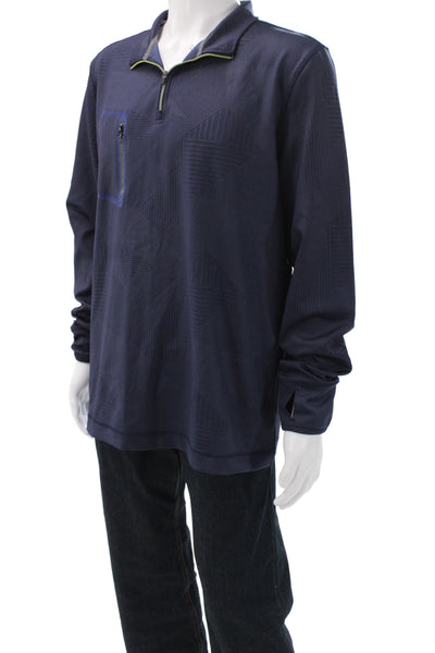 Robert Graham Mens Pullover Polo Long Sleeve Blue Geometric Zip Size XL