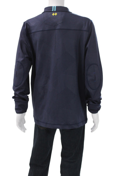 Robert Graham Mens Pullover Polo Long Sleeve Blue Geometric Zip Size XL