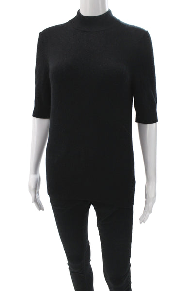 Michael Kors Womens Black Cashmere Mock Neck Short Sleeve Sweater Zip Size S