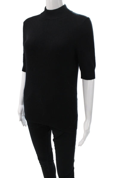 Michael Kors Womens Black Cashmere Mock Neck Short Sleeve Sweater Zip Size S