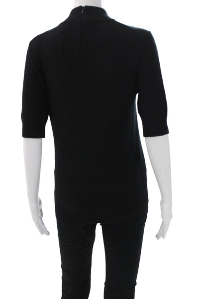 Michael Kors Womens Black Cashmere Mock Neck Short Sleeve Sweater Zip Size S