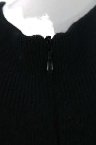 Michael Kors Womens Black Cashmere Mock Neck Short Sleeve Sweater Zip Size S