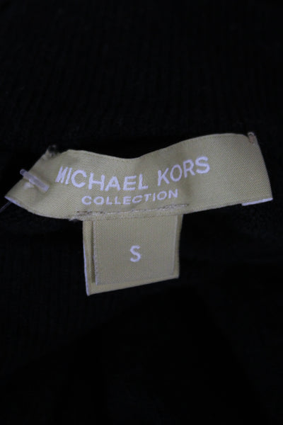 Michael Kors Womens Black Cashmere Mock Neck Short Sleeve Sweater Zip Size S