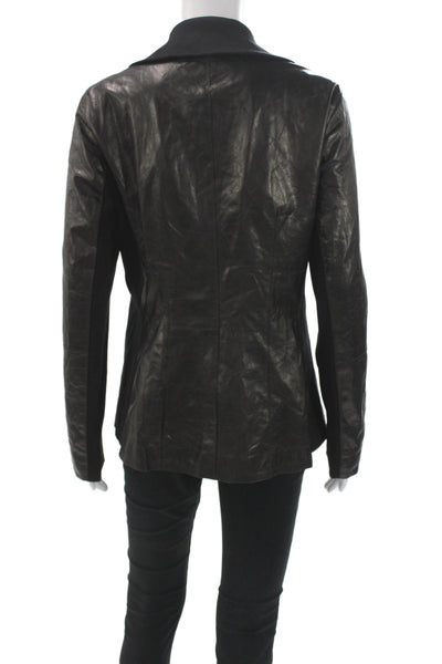 Lafayette 148 New York Womens Basic Leather Jacket Black Zip Long Sleeve Size 8
