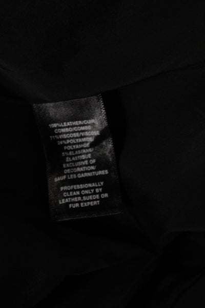Lafayette 148 New York Womens Basic Leather Jacket Black Zip Long Sleeve Size 8
