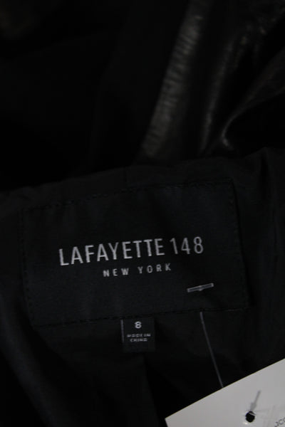 Lafayette 148 New York Womens Basic Leather Jacket Black Zip Long Sleeve Size 8