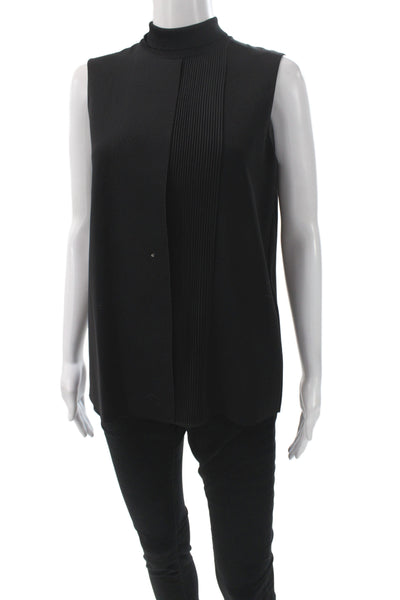Vince Womens Basic Mock Neck Sleeveless Polyester Zip Blouse Black Size S