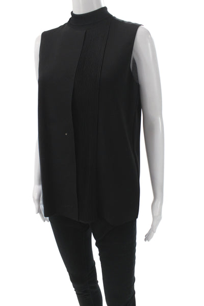Vince Womens Basic Mock Neck Sleeveless Polyester Zip Blouse Black Size S