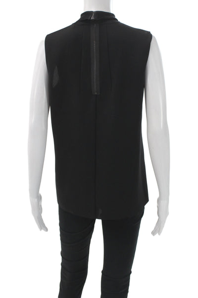 Vince Womens Basic Mock Neck Sleeveless Polyester Zip Blouse Black Size S
