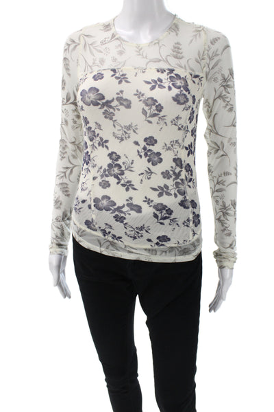 Free People Womens T-Shirt Ivory Long Sleeve Crew Floral Size S