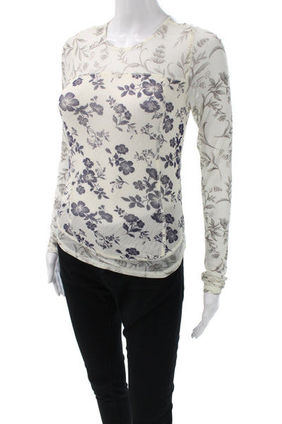 Free People Womens T-Shirt Ivory Long Sleeve Crew Floral Size S