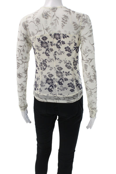 Free People Womens T-Shirt Ivory Long Sleeve Crew Floral Size S
