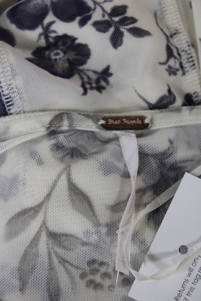 Free People Womens T-Shirt Ivory Long Sleeve Crew Floral Size S