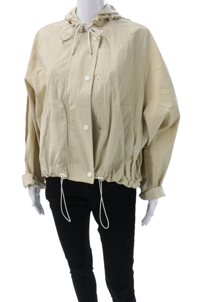 Zara Womens Anorak Jacket Beige Cotton Blend Snap Long Sleeve Size S