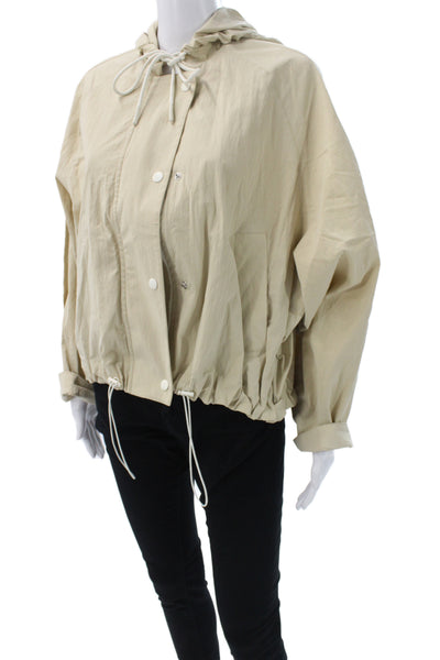 Zara Womens Anorak Jacket Beige Cotton Blend Snap Long Sleeve Size S