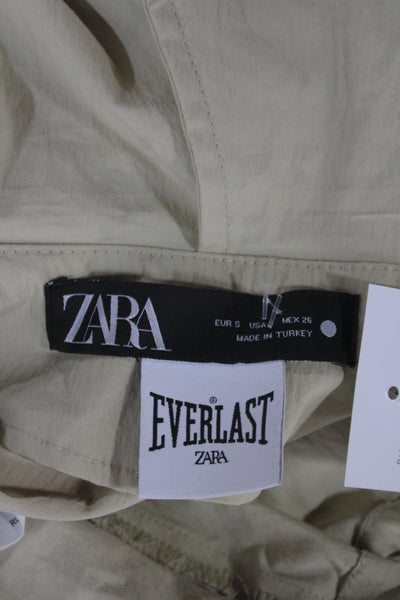 Zara Womens Anorak Jacket Beige Cotton Blend Snap Long Sleeve Size S