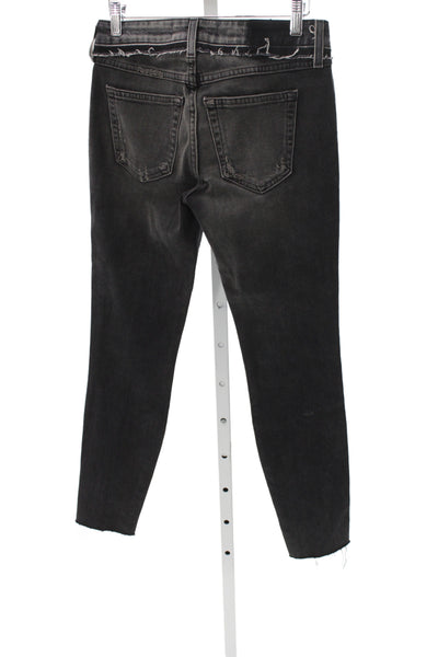 Amo Women Skinny Jeans Black Mid-Rise Cotton Blend Button Size 24