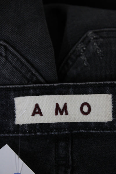 Amo Women Skinny Jeans Black Mid-Rise Cotton Blend Button Size 24