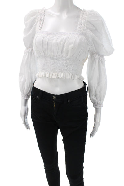 Charo Ruiz Womens Cropped Blouse Square Neck Long Sleeve White Size S