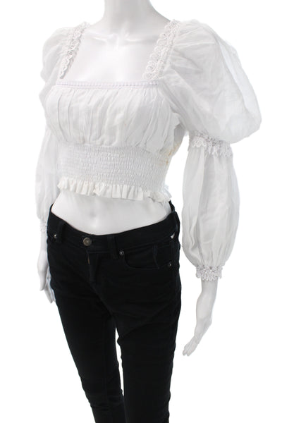 Charo Ruiz Womens Cropped Blouse Square Neck Long Sleeve White Size S