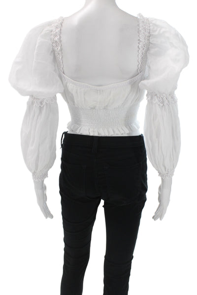 Charo Ruiz Womens Cropped Blouse Square Neck Long Sleeve White Size S