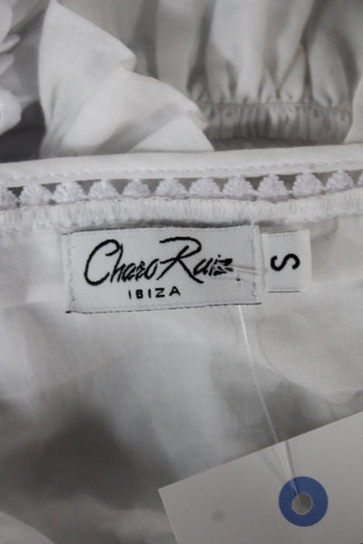 Charo Ruiz Womens Cropped Blouse Square Neck Long Sleeve White Size S