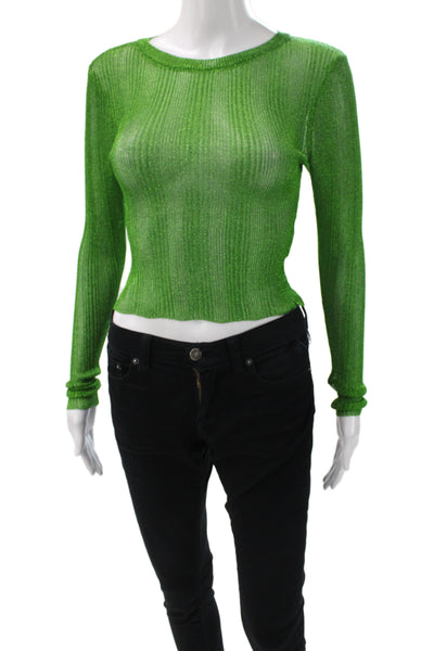 Ser.O.Ya Women Cropped T-Shirt Green Long Sleeve Crew Neck Polyester Size S