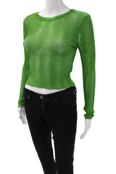 Ser.O.Ya Women Cropped T-Shirt Green Long Sleeve Crew Neck Polyester Size S