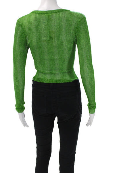 Ser.O.Ya Women Cropped T-Shirt Green Long Sleeve Crew Neck Polyester Size S