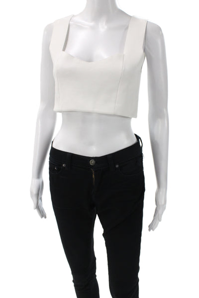 ALC Womens Cropped Knit Sweetheart Neckline Sleeveless Tank White Size L