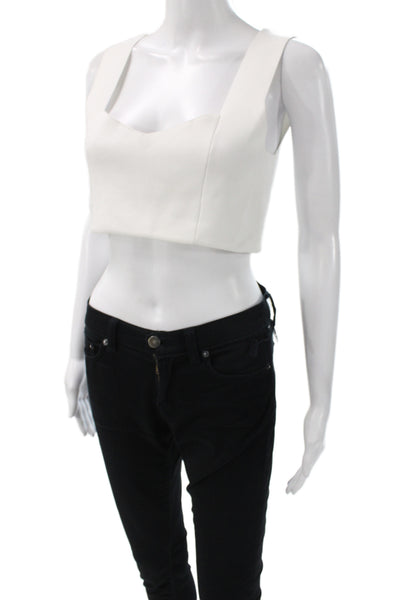 ALC Womens Cropped Knit Sweetheart Neckline Sleeveless Tank White Size L