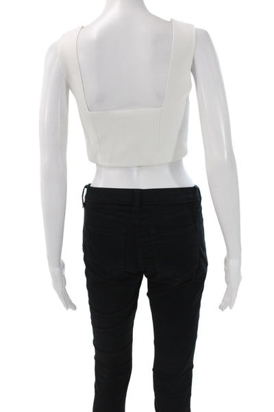 ALC Womens Cropped Knit Sweetheart Neckline Sleeveless Tank White Size L