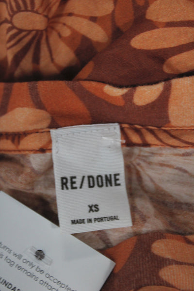 Re/Done Womens Basic Floral Long Sleeve Crew Neck Orange T-Shirt Size XS