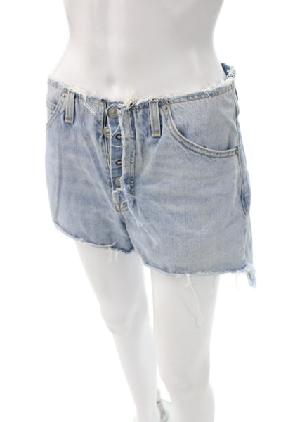 Hudson Womens Cut-Off Shorts Blue Cotton Button Size 25