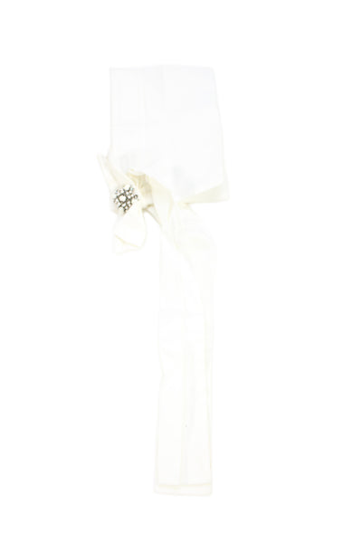 Catherine Osti Women's Linen Gemstone Bow  Snap Eva Collared White