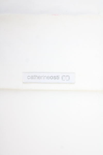Catherine Osti Women's Linen Gemstone Bow  Snap Eva Collared White