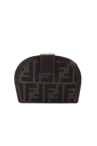 Fendi Women's Leather Snap Button  front Wallet  Brown Size Small